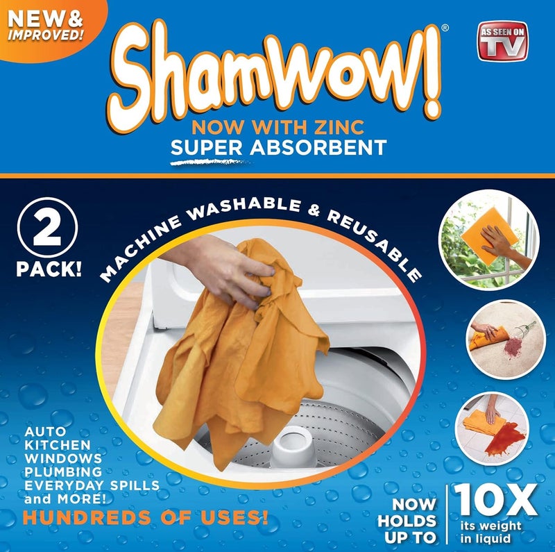 ShamWow Original Super Absorbent Multi-Purpose Cleaning Shammy Chamois Towel Cloth - Holds 10X its Weight in Liquid - Machine Washable - Will Not Scratch (2 Pack, Orange) - Image 4